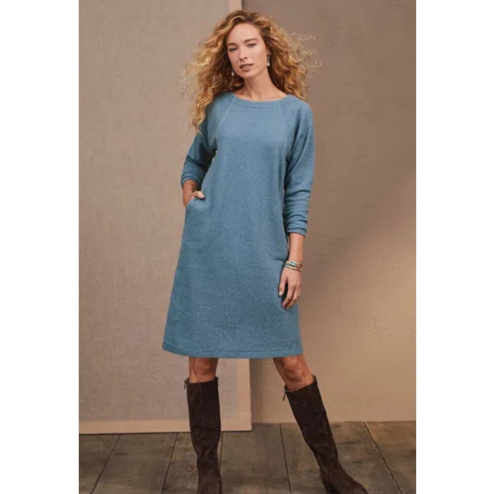 J.jill Pure Jill Diagonal knit Seamed cotton sweater Dress In Blue River Heather